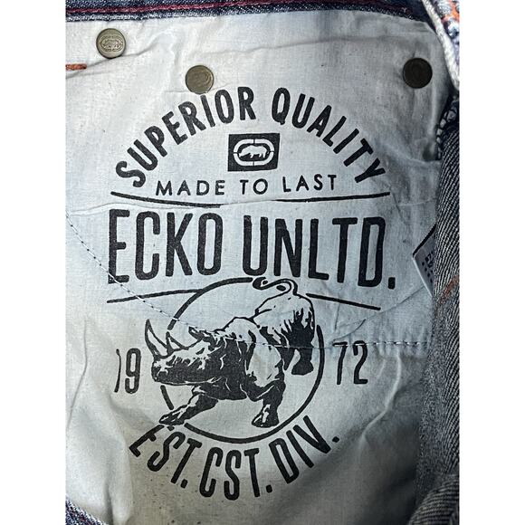 Ecko Unltd Jeans Mens 30x32 Blue Straight Leg‎ Regular Fit Mid Rise Patch Work - Picture 5 of 13